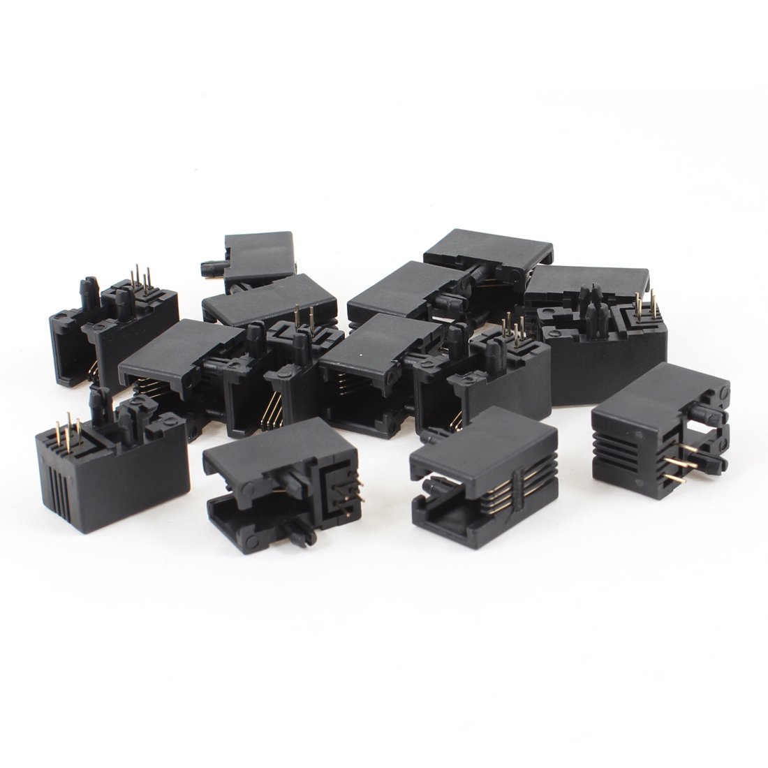 sourcing map 15 Pcs Unshielded RJ9 4P4C Network Modular PCB Connector Jacks Black