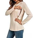 Yousify Womens Long Sleeve Nursing Shirts Zipper Maternity Breastfeeding Tunic Tops Seam Pregnancy Clothes