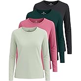 Real Essentials 4 Pack: Women's Cotton Classic-Fit Long-Sleeve Crewneck T-Shirt (Available in Plus Size)