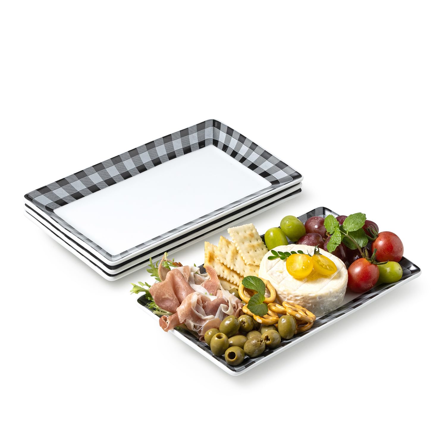 Photo 1 of *** FACTORY SEAL***

LAUCHUH Serving Platters, 10 inch Porcelain Checkered Dinner Plates Set of 4 Black and White Rectangular Plates Serving Dishes for Entertaining, Sushi, Cupcakes, Cookies, Fruit, Vegetables