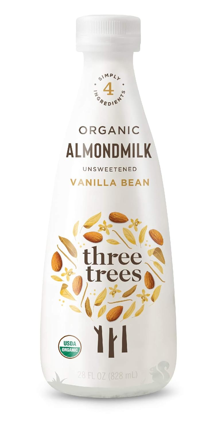 Three Trees, Organic Vanilla Bean Almondmilk, Unsweetened, 28 Fl Oz Dairy Free Vegan Plant
