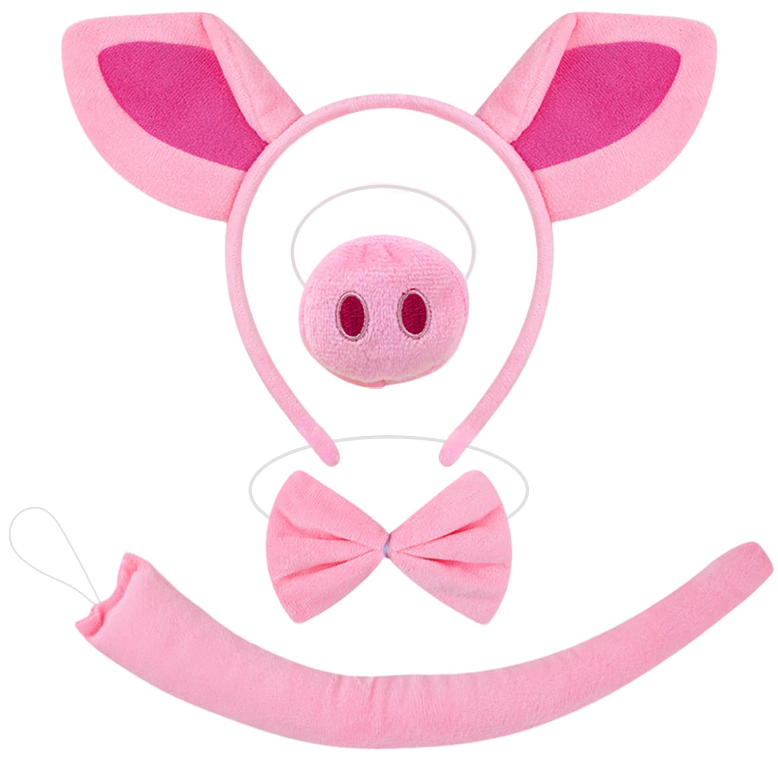 MUNSKT Pig Ears Headband with Bow Tie, Nose & Tail, 4Pcs Pig Costume Accessories Set, Pig Party Fancy Dress, Halloween, World Book Day, Themed Events