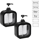 Black Plastic Soap Dispenser, 2 PCS Clear Pump Bottle Dispenser for Bathroom, Refillable Liquid Detergent Dispenser with Labels, Hand Soap Container for Kitchen (17.6oz)