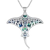 Midir&Etain Ocean Necklace 925 Sterling Silver Blue Opal Necklace Starfish/Flip Flop/Shark Pendant Beach Ocean Jewelry for Women