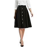 winkbay Women's Vintage Button Front A Line Skirt Belted High Waisted Knee Length Flowy Work Skirts