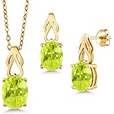 Gem Stone King Gemstone Birthstone Pendant and Earrings Jewelry Set for Women | 18K Yellow Gold Plated Silver | Oval 9X7MM | 18 Inch Chain | Fine Jewelry Gifts