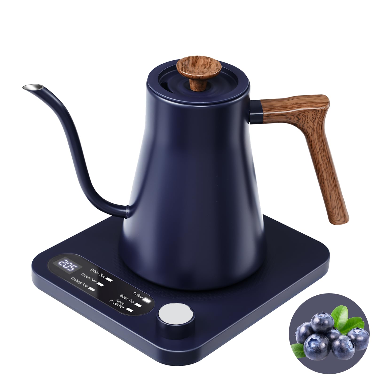 Photo 1 of Gooseneck Electric Kettle - 1200W Quick Boil, Temp Control with 5 Presets & ±5? Adjustment, Accurate Pouring, 24oz Small Pour Over Coffee & Tea Kettle, 2H Auto Keep Warm, Stainless Steel, Blue
