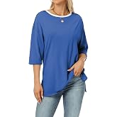 Skoinvb Womens Oversized Fall Tops Half Sleeve Drop Shoulder Crew Neck Summer Tee Shirt Loose Fit Basic Shirts