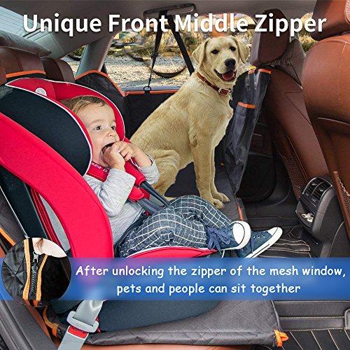 SUUKAA Durable 900D Oxford Cloth Dog Seat Cover for Back Seat,Middle Zipper,Visual Mesh Window,Door Protection,Waterproof,for Car SUV Truck
