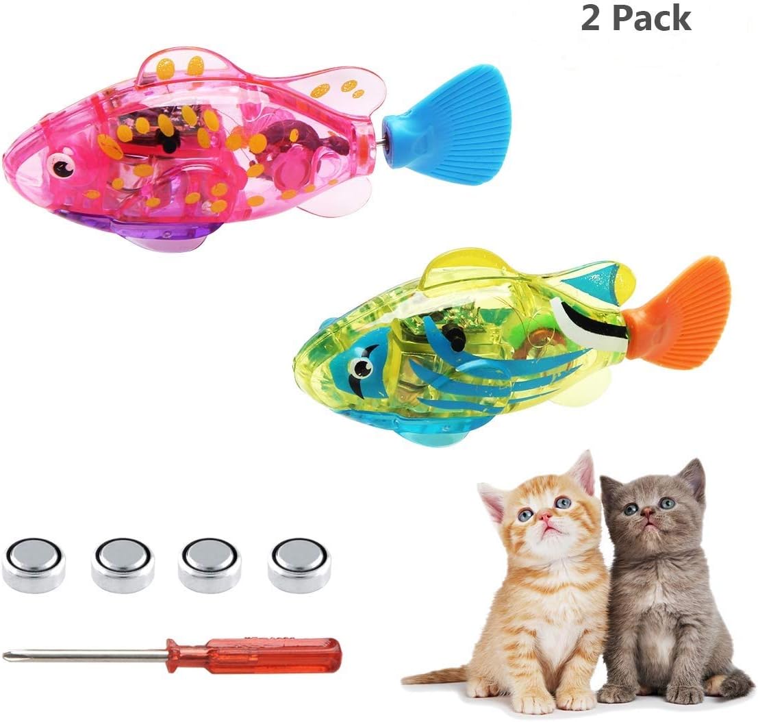 Valkit Swimming Robot Fish Toys,Fish Tank Toy,Activated in Water with LED Light,Cat Toy and Dog Toy,Swimming Bath Plastic Fish Toy with Child