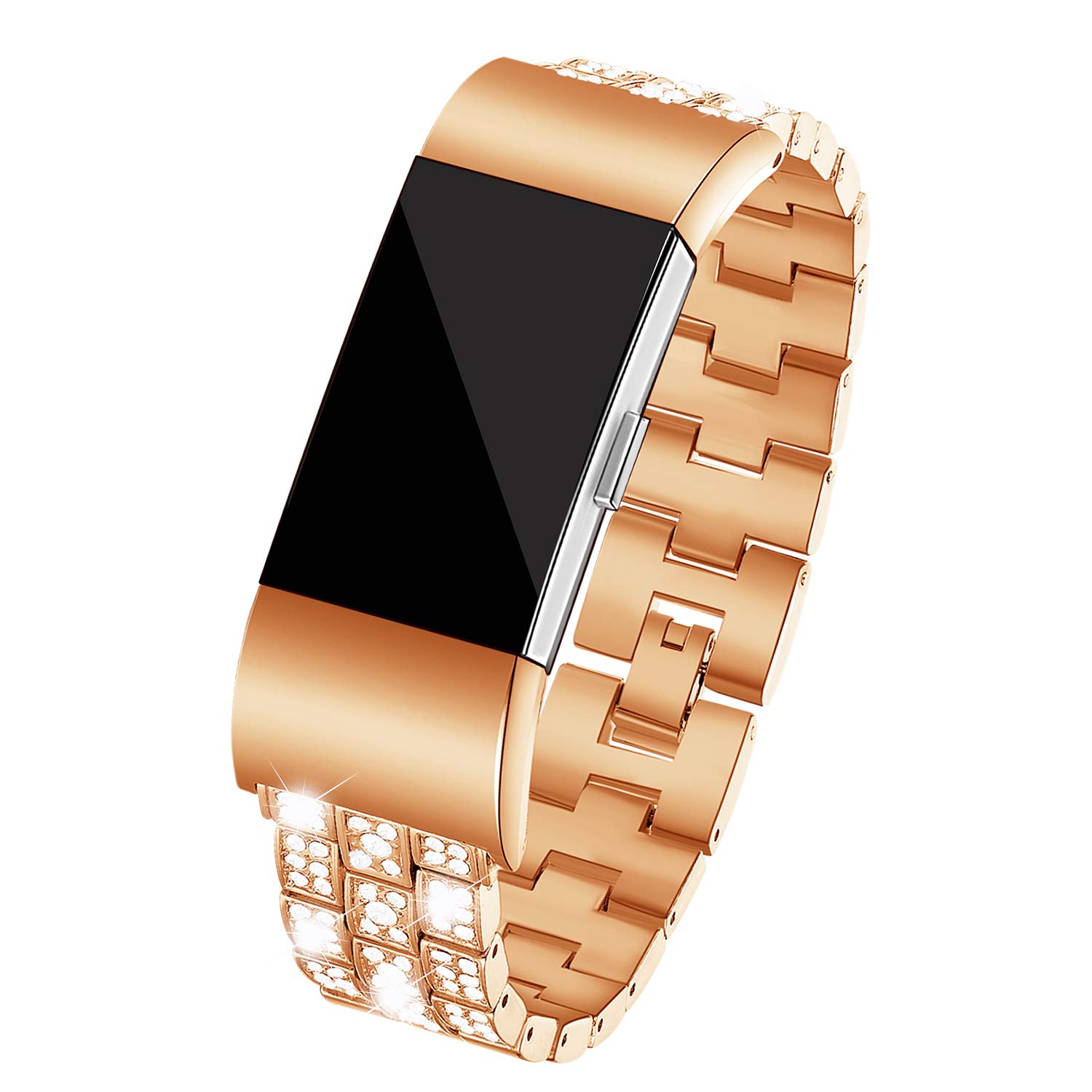 Kaleidoc Bands Compatible Fitbit Charge 2 - Metal Accessories Replacement Bling Wristband with Rhinestone Bracelet Compatible Fitbit Charge 2 Bands Women Men/Large Small/Silver Black