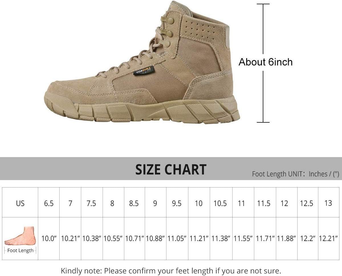 FREE SOLDIER Men's Tactical Boots 6 Inches Lightweight Breathable Military Boots for Hiking Work Boots: Sports & Outdoors