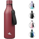 Insulated Water Bottle with Strap,25 oz Double Wall Stainless Steel Vacuum Bottles Metal Water Flask,Brick Red