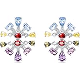 EUSJ 925 Sterling Silver Colorful 5A Cubic Zirconia Stud Earrings for Women Swingable Elegant Earrings for Mom/Friends