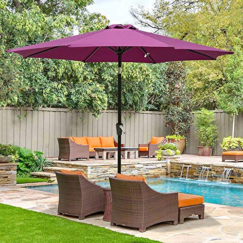 Yeshom 9 ft Outdoor Garden Patio Umbrella 8 Ribs Table Umbrella Pool Beach Yard Tilt with Hand Crank UV Protection