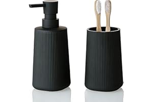 GAHEFY Black Bathroom Accessories Set, 2-Piece Soap Dispenser and Toothbrush Holder Set, Modern ABS Countertop Bathroom Set f