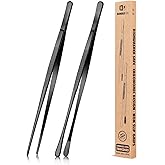 2 Pcs 10-Inch Kitchen Tweezers Fine Tweezer Tongs, Stainless Steel Professional Long Cooking Tweezers for BBQ, Sea Food, Repa