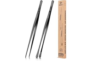 2 Pcs 10-Inch Kitchen Tweezers Fine Tweezer Tongs, Stainless Steel Professional Long Cooking Tweezers for BBQ, Sea Food, Repa