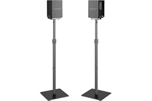 Pegzone Height-Adjustable Speaker Stands Pair,11LBS Capacity,Height Adjustable from 33.4" to 44.0",Surround Sound Speaker Stands,Cable Management,Black,1 Pair