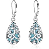 Lvoryance Genuine Turquoise Moissanite Dangle Earrings 925 Sterling Silver Teqrdrop/Round Turquoise Leverback Earrings Jewelry Gift for Women