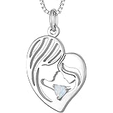 YL Mother Necklace for Women 925 Sterling Silver Mum Heart Pendant Birthstone Jewelry for Mom