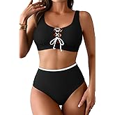 PINK QUEEN High Waisted Bikini Sets for Women 2026 Two Piece Tummy Control Swimsuit Cutout Cheeky Bathing Suit