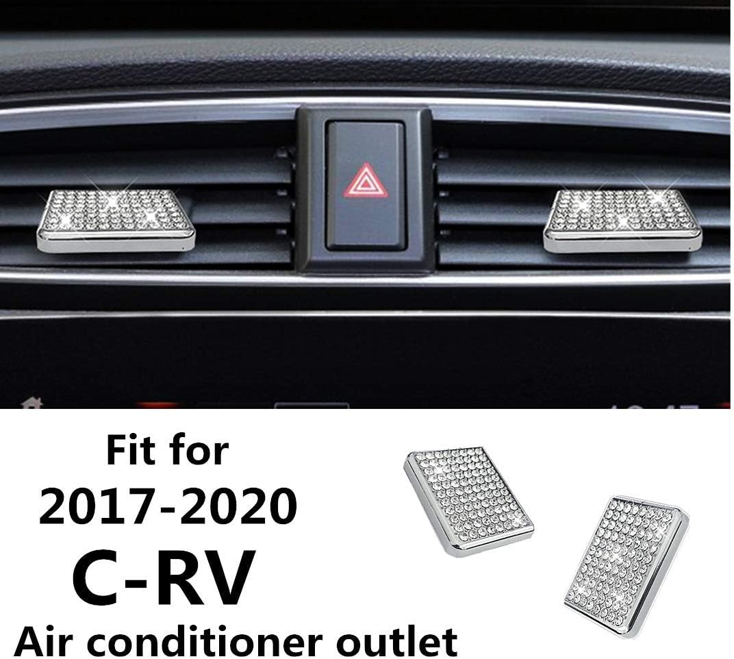 HAILWH Bling Accessories Fit for Honda CRV 2017-2020 Air Conditioner Outlet Ignition Button Rhinestone Decal Cover Sticker Wreath (Silver, Air Outlet Control Pull Handle 2 Pieces/Set)
