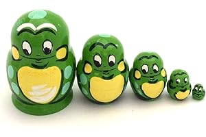 BUYRUSSIANGIFTS Miniature Collection 1.25" Small Mini Frog Nesting Dolls Russian Hand Painted 5 Piece Set/The Smallest Doll in The World