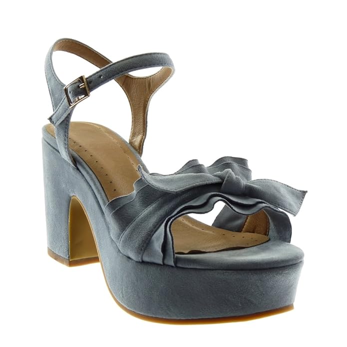 Angkorly - Damen Schuhe Sandalen Pumpe - knöchelriemen - Plateauschuhe -  mit Rüschen - Knoten - Schleife Blockabsatz high He