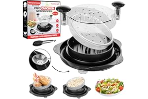 RedRoko Pro Chicken Shredder with Suction Cups - Large Chicken Breast Shredder Tool Twist with Ergonomic Handle, Transparent Lid & Anti-Slip Design - Meat Shredder Tool & Home Essentials