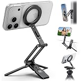 Lamicall for MagSafe Tripod Stand Dual-Side Magnetic with 1/4", Arca, Hook | 360&deg; Upgraded Aluminum Magnetic Phone Tripod for iPhone Duo/18/17/16/15 ProMax Women Men Foldable Phone Stand fit Vlog Black