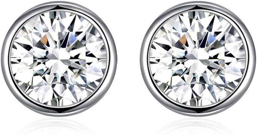 ESCYQ S925 Sterling Silver Earrings For Women,S925 Silver Stud Earrings Clear Crystals Simple Round Earring For Women Girls Men Unisex Piercing Daily Accessories Gift Creative Unique Jewellery