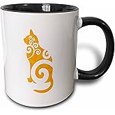 3dRose mug_41078_4 "Swirly Cat Silhouette Orange" Two Tone Black Mug, 11 oz, Multicolor