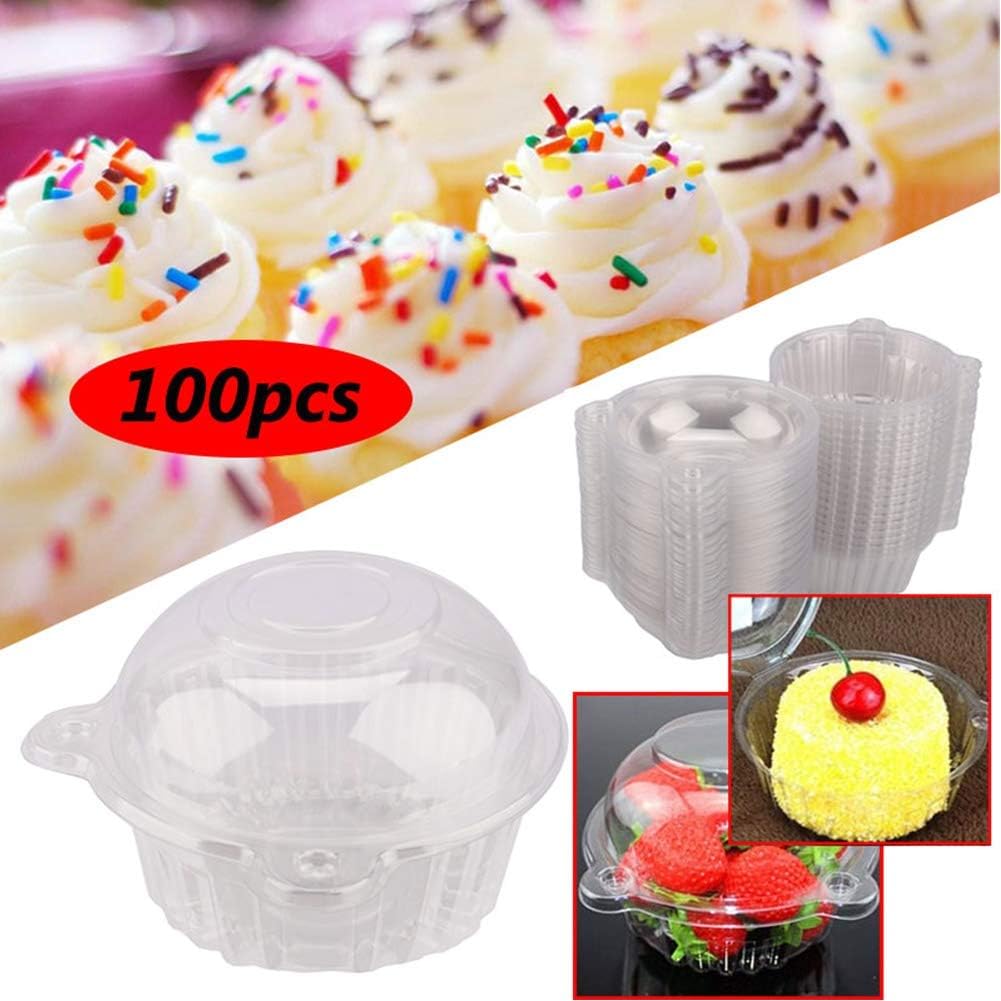 100Pcs Plastic Disposable Clear Box, Mini Cat Head Cupcake Box, Individual Clear Plastic Single Cup Cake Muffin Case Pods Domes Boxes, 112mm*80mm