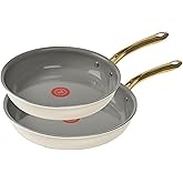 T-Fal Preserve Ceramic Nonstick Frying Pan 2-Pc Set, 8.5" & 11", Oven Broiler Safe up to 350°F Cookware, InoCeram Glide Technology, Frying Pan Skillet, Pots & Pans, Beige