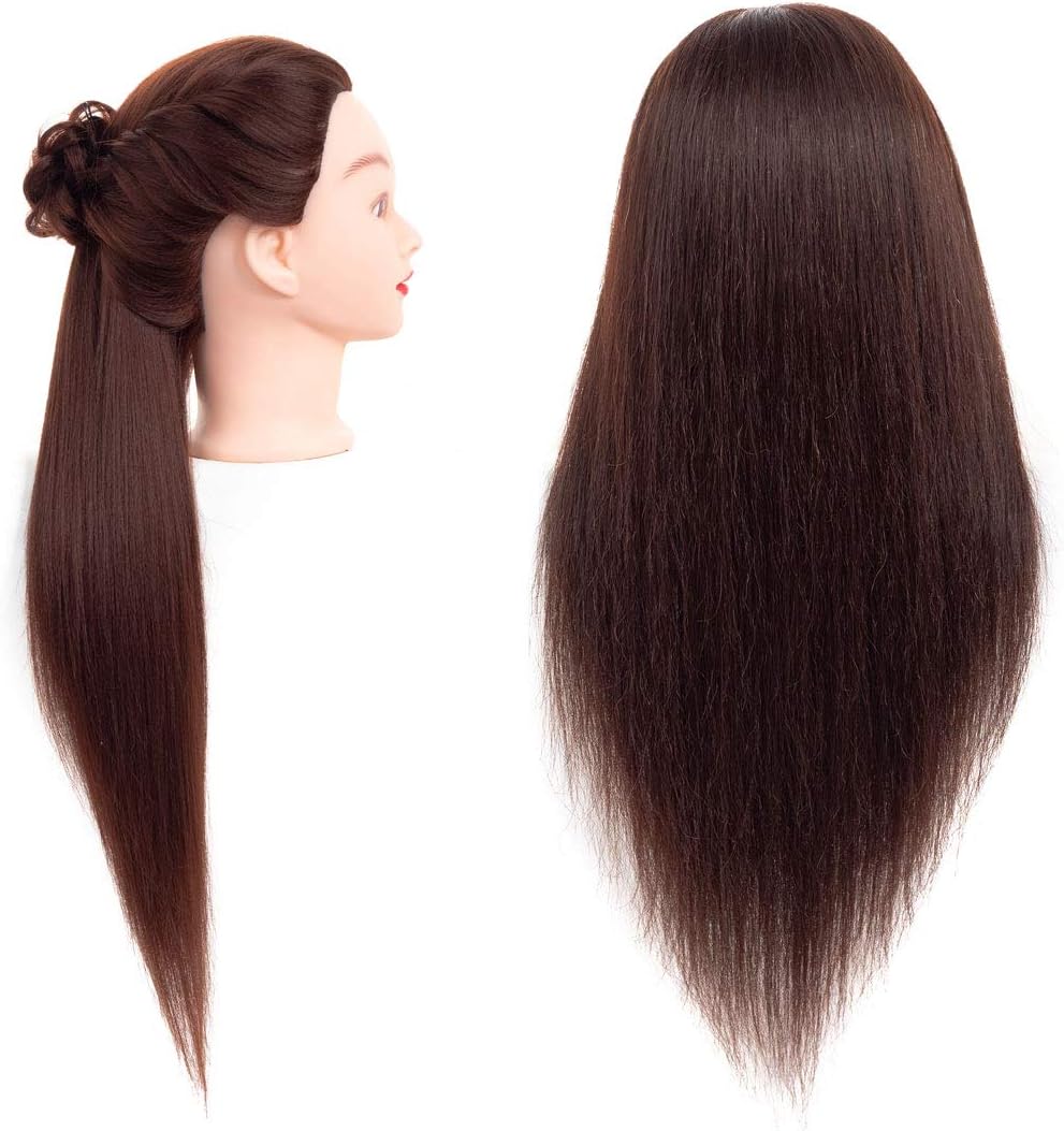 Yebo Mannequin Head 24 Inch Training Practice Head Yaki Cosmetology Styling Doll Heads Practice for Kanekalon Hair Training Model(Brown)