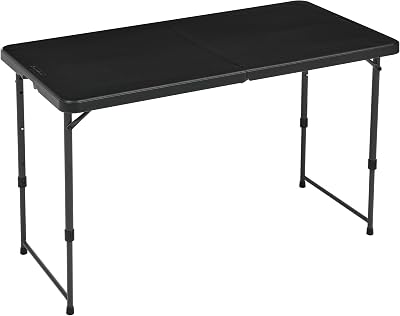 Klapptisch, Höhenverstellbar, 4 Höhen, Tragegriff, Rechteckig, für Camping, Picknick, Drinnen und Draußen, Schwarz, 121,4cm x 60,7cm x 86,1cm