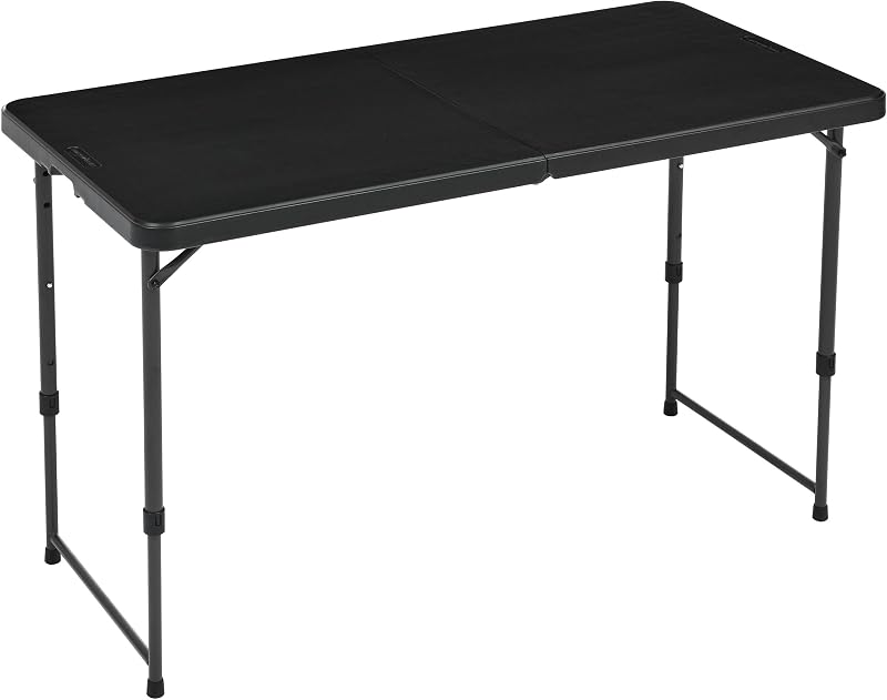 Klapptisch, Höhenverstellbar, 4 Höhen, Tragegriff, Rechteckig, für Camping, Picknick, Drinnen und Draußen, Schwarz, 121,4cm x 60,7cm x 86,1cm — Foto 1 von 6