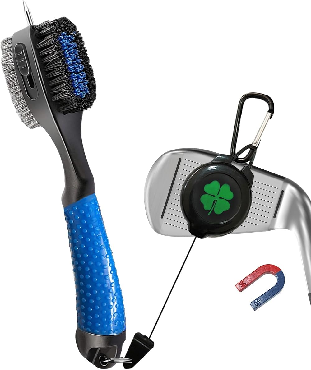 FINGER TEN Golf Club Cleaner Brush Navy with Magnetic Clip Dual Head