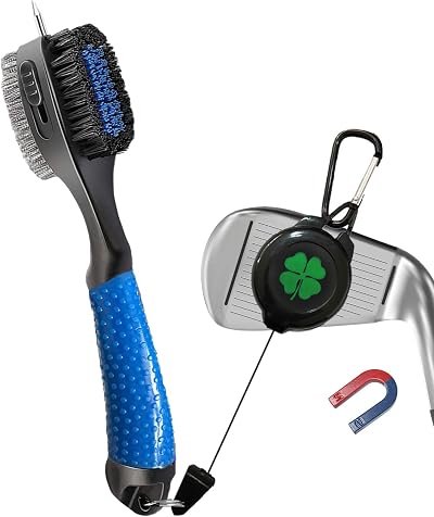 FINGER TEN Golf Club Cleaner Brush Navy with Magnetic Clip Dual Head