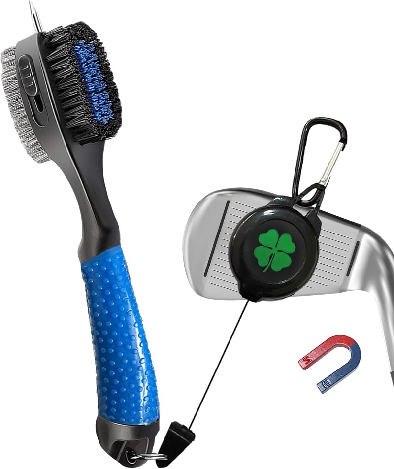FINGER TEN Golf Club Cleaner Brush Navy with Magnetic Clip Dual Head