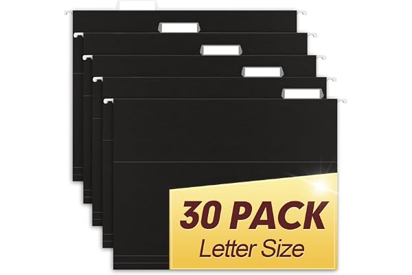 HERKKA Hanging File Folders, 30 Pack Reinforced Letter Size Hanging Folders, Designed for Bulky Files, Filing Cabinet, 1/5-Cu