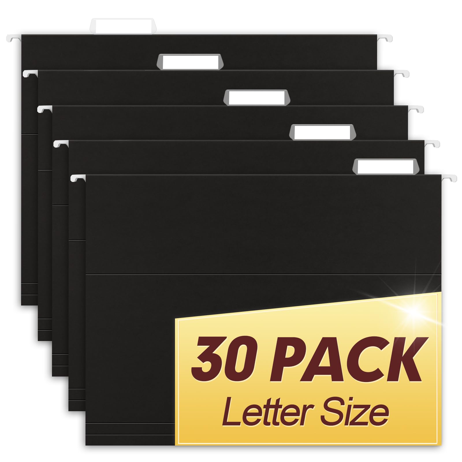 Photo 1 of HERKKA Hanging File Folders, 30 Pack Reinforced Letter Size Hanging Folders, Designed for Bulky Files, Filing Cabinet, 1/5-Cut Adjustable Tabs (Black)