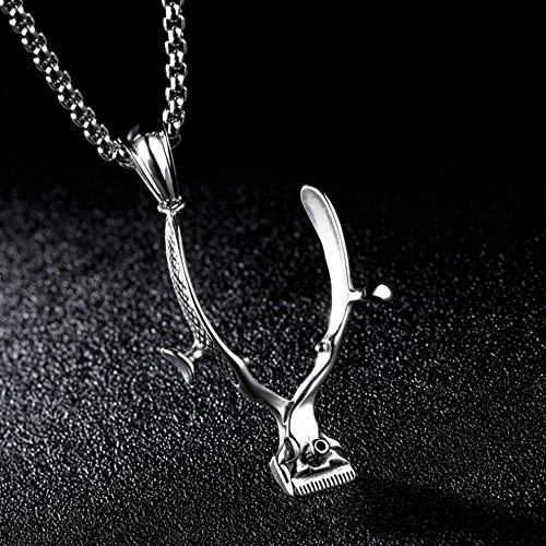 SMITH CHU Fashion Hair Trimming Barber Hand Clipper Pendant - Stainless Steel Jewelry Necklace for Men - Barber Stylist Salon Tools Jewelry Round Box Chain