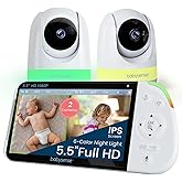Babysense Full HD 5.5" Split Screen Baby Monitor with 2 Cameras, 6-Color Night Light, White Noise, Sound & Light Machine, 20-