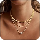 BERISO 14K Gold Plated Layered Necklace for Women, 3 Layer Dainty Gold Necklace with Minimalist Pendant, Elegant Everyday Gold Jewelry Gift