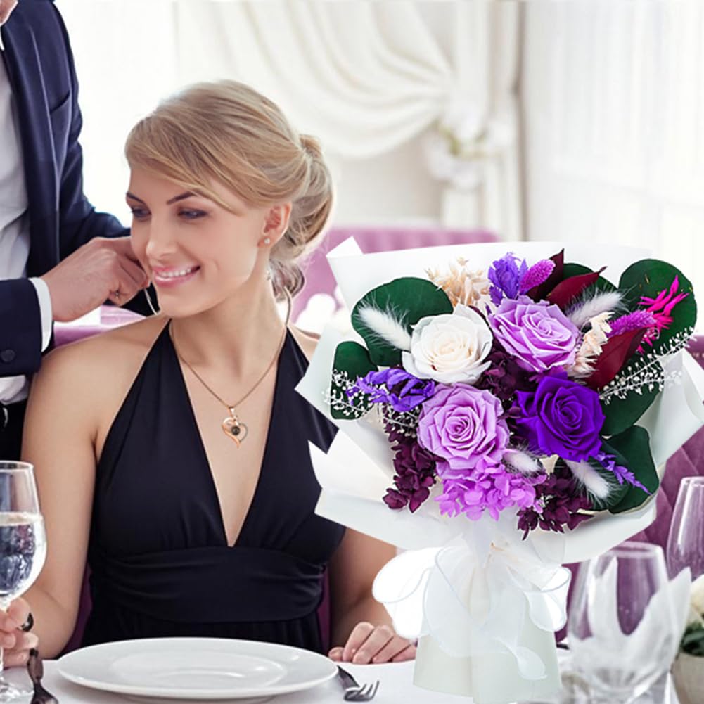 Flowers Gifts For Mom,Purple Valentines Gifts, Preserved Flower Bouquets, Purple Roses, Birthday Gifts For Women, Mothers Day Flowers For Wife