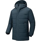 Rdruko Men's Long Puffer Jacket Hooded Winter Thicken Coat | Down Alternative, Puffy, Warm , Windproof, Water Resistant, 2-Way Zipper, High Collar, Full Zip, Outerwear, Outdoor