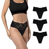 Yuamose High Waist Lace Thongs For Women Plus Size Wide Gusset Underwear High Rise Panties Cotton Thong For Women Pack 3/6