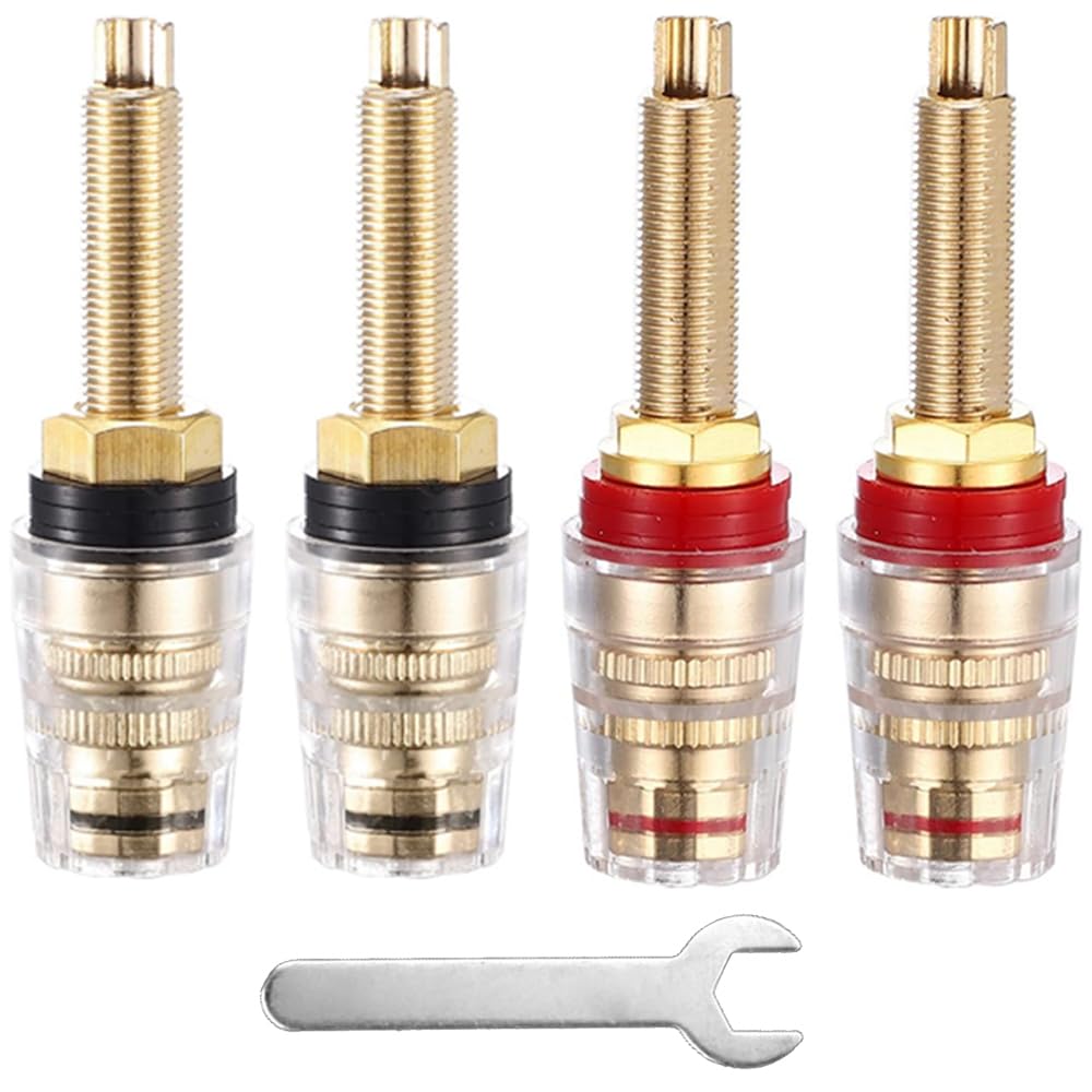 Xiatiaosann 4mm Heavy Duty 5-Way Binding Post Banana Jacks, 24k Gold Plated Sold Brass Insulated Binding Post Banana Plugs for Speaker, Amplifier, with Wrench(4 Pack)